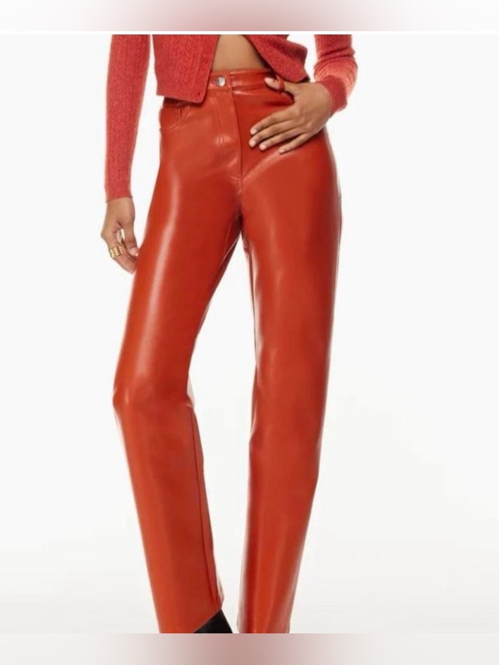 Wilfred The Melina High-Rise Faux Leather Straight Leg Jeans  Rust Orange size 4